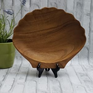 Monkey Pod Wood Bowl, Shell Shaped Wooden Bowl, Wood Serving Bowl, Retro Décor